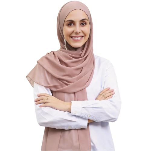 Instant Hijab Set 3-in-1 Chiffon Hijab Scarf for Women with Built-in Magnets and Undercap Head Wraps - color: Pink