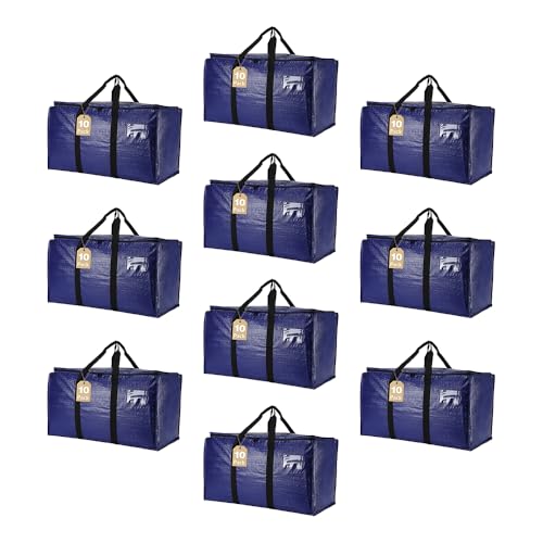 Cryster 10-Pack Blue Moving Bags with Strong Zippers,Heavy Duty Storage Totes With Comfortable Handles,Large Storage Totes for Student Supplies - size: 10 Pack