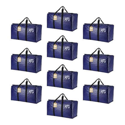 Cryster 10-Pack Blue Moving Bags with Strong Zippers,Heavy Duty Storage Totes With Comfortable Handles,Large Storage Totes for Student Supplies - size: 10 Pack