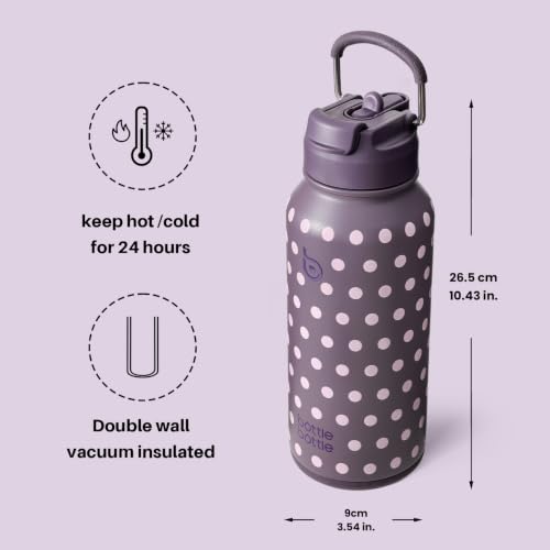 BOTTLE BOTTLE 32oz Insulated Water Bottle with Pill Box | Stainless Steel,Sport Water Bottle, with Straw Dual-use Lid and Pill Box, Design for Gym - color: Dancing Dots