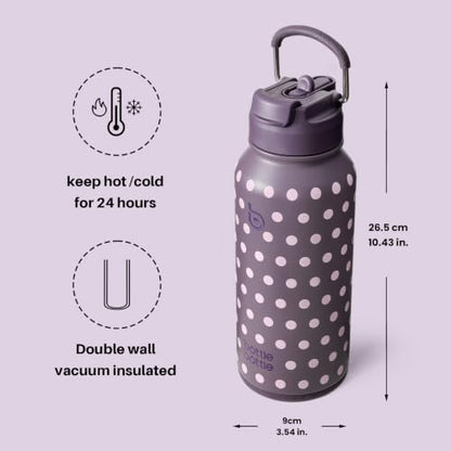 BOTTLE BOTTLE 32oz Insulated Water Bottle with Pill Box | Stainless Steel,Sport Water Bottle, with Straw Dual-use Lid and Pill Box, Design for Gym - color: Dancing Dots