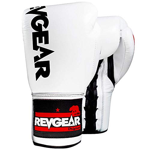 Revgear F1 Competitor Pro Lace Boxing Glove | Premium Leather | Lace-up - color: White, size: 8 OZ