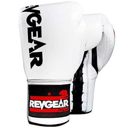 Revgear F1 Competitor Pro Lace Boxing Glove | Premium Leather | Lace-up - color: White, size: 8 OZ
