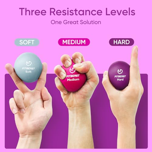 FitBeast Grip Strength Trainer – 6 Pieces Hand Therapy Kit with Finger Extension Exerciser & Stress Balls for Adults, Rehab & Strength Training – for Men, Women, and Seniors - color: 6-Piece Bright Tones