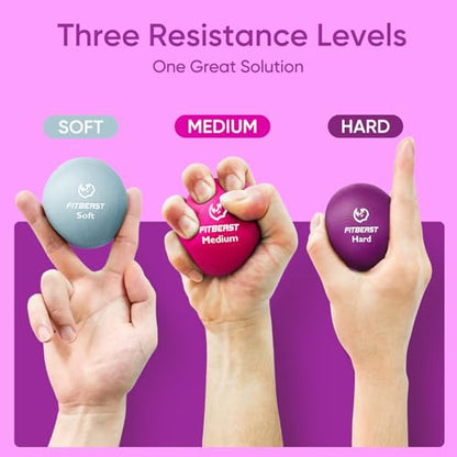 FitBeast Grip Strength Trainer – 6 Pieces Hand Therapy Kit with Finger Extension Exerciser & Stress Balls for Adults, Rehab & Strength Training – for Men, Women, and Seniors - color: 6-Piece Bright Tones