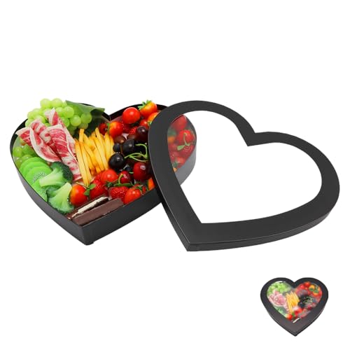 WENPACK 30.5cm(12인치) 하트 모양 선물 상자, 뚜껑 포함, 발렌타인 데이 샤퀴테리 스위트 푸드 생일 간식 (블랙) - color: 블랙.