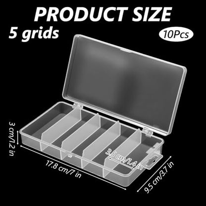10 Pack 5 Grid Tackle Box Organizer, 6.8" x 3.7" x 1.1" Plastic Organizer Box with Dividers, Plastic Compartment Storage Boxes for Jewelry, DIY Crafts, Bait, Small Part, Beads