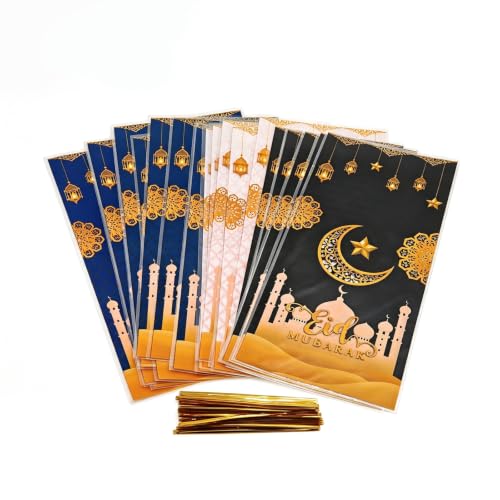 25PCS Ramadan Gift Bags, Moon Star Pattern Plastic Party Bags for Candy Packaging, Holiday Treat Bags for Ramadan Celebration and Special Occasions