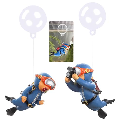 2-Pack Tank Decorations, Cute Little Diver, Aquarium Decoration Accessories Ornaments with Float Ball, Playmate for Tank Suitable for All Kinds of Fish and Tanks (Blue) - color: Blue