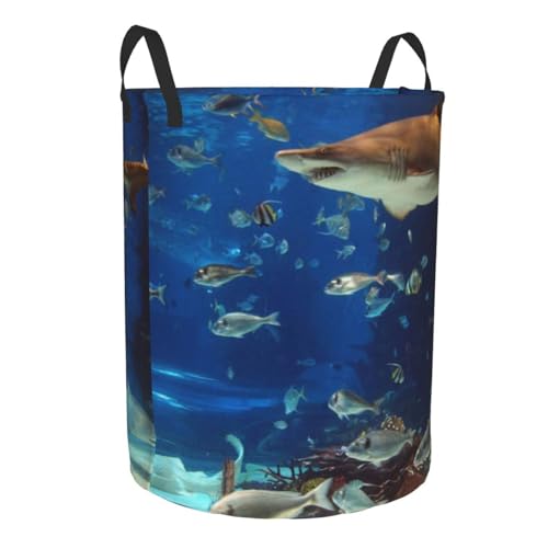 Aquarium Shark Round Waterproof Oxford Cloth Laundry Basket Multi-Purpose Storage Basket Toys Books Clothes Storage Basket - color: Black 8