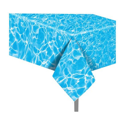 1Pc Blue Water Ripple Party Plastic Tablecloth 54 x 87 Inch Long Table Cover, Summer Ocean Sea Party Tablecover for Water Wave Theme Kids Baby Shower Birthday Dinner Picnic Kitchen Event - color: Blue Water Ripple