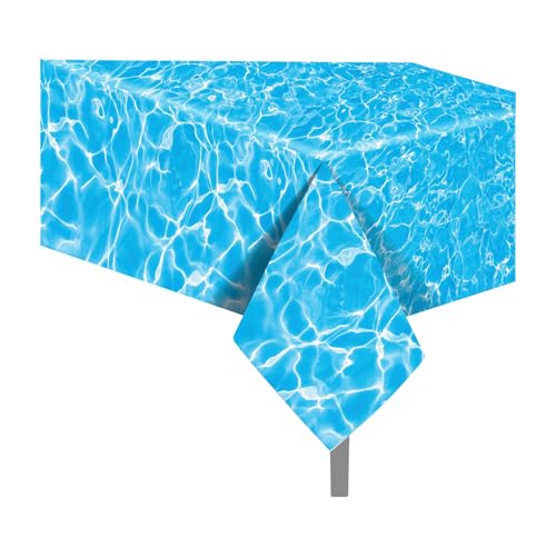 1Pc Blue Water Ripple Party Plastic Tablecloth 54 x 87 Inch Long Table Cover, Summer Ocean Sea Party Tablecover for Water Wave Theme Kids Baby Shower Birthday Dinner Picnic Kitchen Event - color: Blue Water Ripple