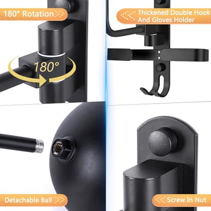 Kikerike Motorcycle Helmet Rack Wall Mount 180 Degree Rotation Metal Bike Helmet Holder Mount Bicycle Helmet Display Hanger Stand with 2 Hooks for Motorcycle Bike Baseball Rugby Helmet - 1 Pack - color: Black(1PCS with Gloves Holder)