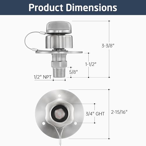 KES All Metal RV Water Inlet Connection with Check Valve, 18/8 Stainless Steel RV City Water Inlet Replacement, Upgraded Leak-Proof Design for Camper, Trailer, Marine & Boat, Brushed Finish, RWI200-BS - color: Brushed Steel