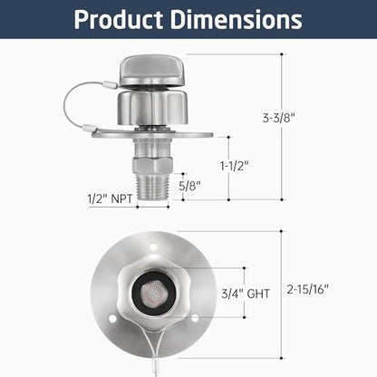 KES All Metal RV Water Inlet Connection with Check Valve, 18/8 Stainless Steel RV City Water Inlet Replacement, Upgraded Leak-Proof Design for Camper, Trailer, Marine & Boat, Brushed Finish, RWI200-BS - color: Brushed Steel