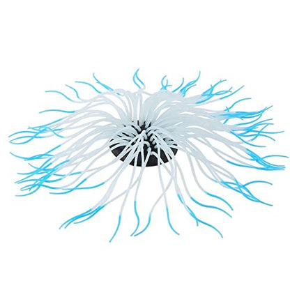 Lifelike Silicone Sea Anemone Aquarium Decor, Glowing Artificial Ornament with Suction Cup for Fish Tank, Blue