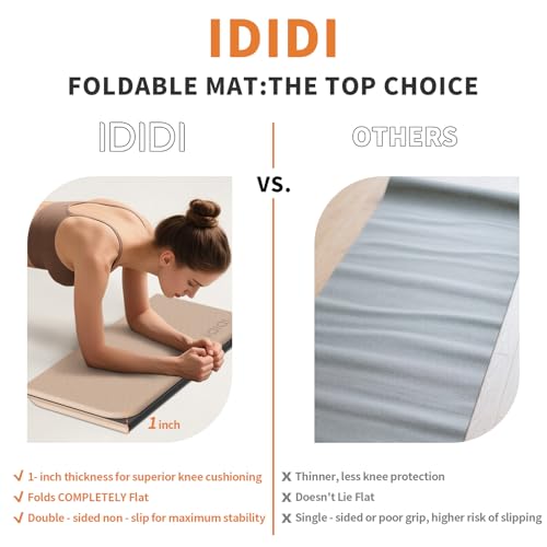 Foldable Exercise Pad Extra Thick 1.2" x 14" x 24" | POE Non-Toxic Multi-Functional Knee & Elbow Cushion for Push Up, Yoga, Pilates, Home & Gym Use for Adults & Kids - color: Beige+Black
