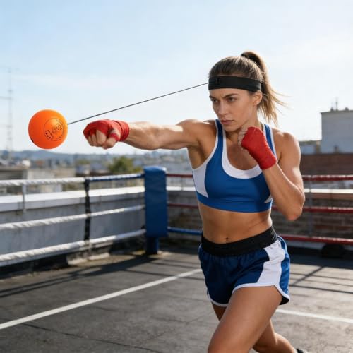 Punching Ball with Headband Adjustable Breathable Soft | Home Boxing Reflex Ball Punching Game for Men Women Adults Beginner Workout Exercise Relief Fitness MMA - color: Orange