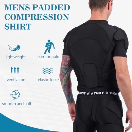Mens Football Rib Protector with Pads Adult Protective Undershirt Heart Guard for Softball Rugby Lacrosse - size: Medium