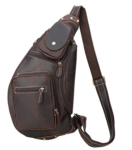 Polare Full Grain Leather Cross Body Sling Bag Chest Bag Backpack Outdoor Camping Tactical Daypack