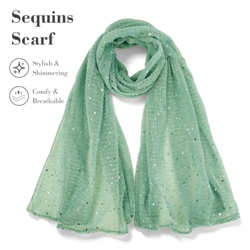 Sequin Scarf for Women Lightweight Mesh Shawl Wrap Bandana Hijab Headscarf for Summer Evening Dress - color: Lightblue