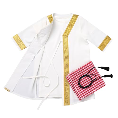 ODASDO Muslim Baby Boys Prayer Outfit Abaya Toddler Kids Kaftan Newborn Infant Islamic Clothing Cardigan Robe Head Scarf Set - color: White, size: 12-24 Months