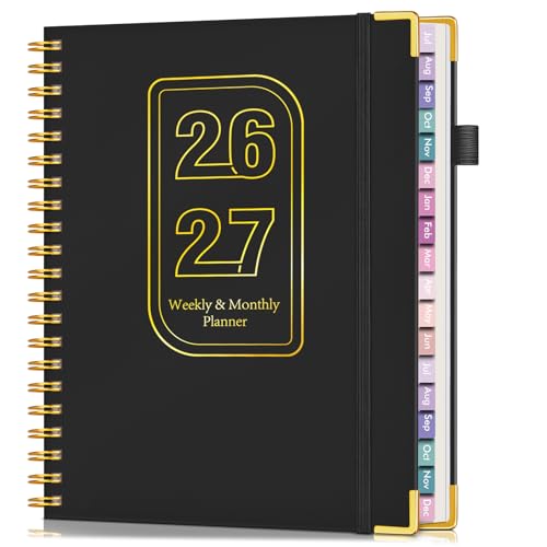 Academic Planner 2026-2027, 18 Months Weekly and Monthly Hardcover Planner, July 2026 - December 2027, 8.5" x 11" A4 Large Daily Calendar Planner Book with Tabs, Spiral College School Agenda Organizer for Student Teacher, Black - color: Black, size: A4 (J