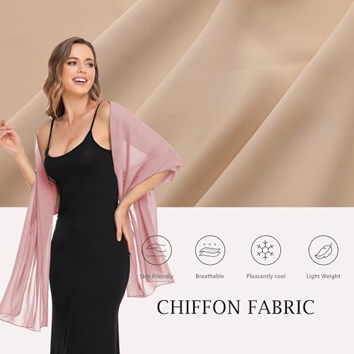 Shawls and Wraps for Evening Dresses Sheer Chiffon Women Elegant Soft Silky Wraps Wedding Bridal Scarf - color: Dusty Rose, size: 79*26‘’