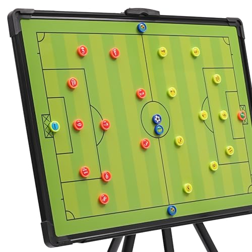 Magnetic Soccer Coaching Football Tactical Board, Portable Tactical Display Board with Triangle Bracket Stand, Player Markers, Backpack, for Instruction of Soccer Training/Match Setup Tactics