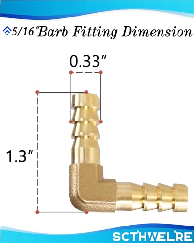 Brass Hose Barb,90-deg L Right Angle Elbow Hose Barb Fitting 5/16" Barb Splicer Mender with Stainless Steel Pipe Clamps，Air hose repair kit for Pipe line Fuel Air Oil (5/16 3Pcs)