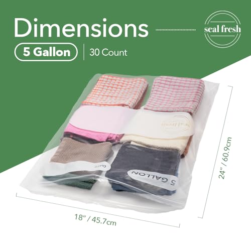 Seal Fresh 5 Gallon Large Plastic Storage Bags – 18" x 24" (30 Count) – Reusable XXL Extra Large Clear Jumbo Zip Bags with Sealable Zipper Top For Clothes, Travel, Moving - size: 5 Gallon - 30 Pack