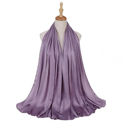 Luxury Silky Satin Hijab for Women, Shimmer Crinkle Muslim Head Scarf, Graceful Feminine Charm - color: Elegant Purple