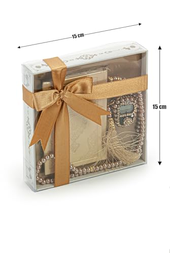 İhvan Online Medina Calligraphy Quran Set with Islamic Finger Counter, Portable Digital Prayer Tasbeeh, Pearl Zikirmatic Beads, 3 Pieces Gift for Ramadan & Eid & Mevlüt, Gold - color: Gold