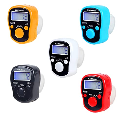 Finger Counter -Islamic Tasbih Bead- 5 Digital LED Electronic Handheld Tally Counter Clicker with Case Mechanical Manual Clicker Number Lap Tracker Counter - color: 5 pcs Tally counter