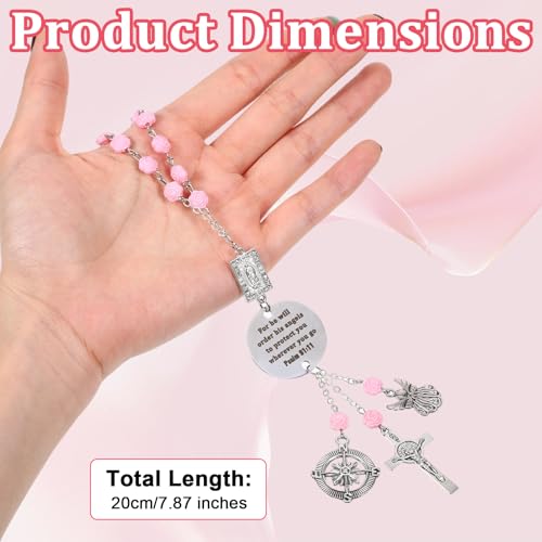 Car Rosary Rosary for Car Cross for Cars Mirror Hanging Cross for Cars Charm Psalm 91: 11 Bible Verse for Rearview Mirrors Religious Gifts Driver Mini Cute Accessories Gift for Women