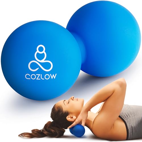 COZLOW Peanut Massage Ball - Deep Tissue Therapy, Pain Relief - Cobalt Blue | Cozlow 5" double lacrosse silicone massage ball, trigger point roller for mobility, acupressure tool for myofascial release - color: Cobalt Blue