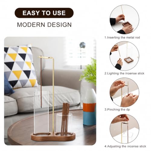 Incense Holder, 3 in 1 for Sticks with Detachable Anti-Ash Flying Incense Burner with Glass Ash Catcher andSticks Organizer Handmade Wooden Tray for Meditation Yoga Room Decor Package