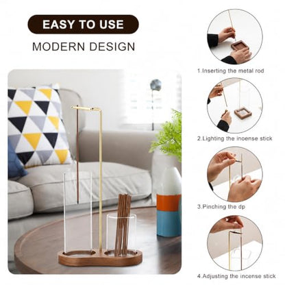 Incense Holder, 3 in 1 for Sticks with Detachable Anti-Ash Flying Incense Burner with Glass Ash Catcher andSticks Organizer Handmade Wooden Tray for Meditation Yoga Room Decor Package