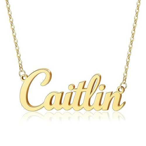 DayOfShe Name Necklace Personalized for Women, 18K Gold Plated Cuban Chain Necklaces Customized with Name as Christmas Girlfriend Gift - color: 1-Gold