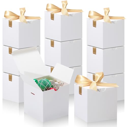 DOYIDE Small Gift Boxes, 20 Pack 5x5x5 Inch White Elegant Paper Boxes with Ribbons, Crafting, Christmas Gift Box Wedding Party Favor, Cupcake, Candy, Bridesmaids Proposal Box - color: White, size: 5x5x5inch(Pack of 20)
