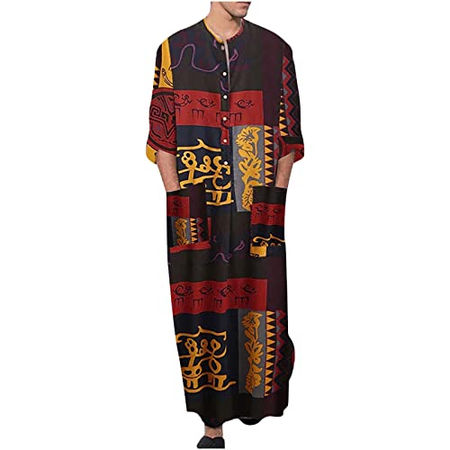 Men's Striped Robe Long Sleeve Zip-Up Thobe Long Gown Muslim Middle East Kaftan Dresses Muslim Dubai Clothes - color: Type 2:multicolor, size: Medium