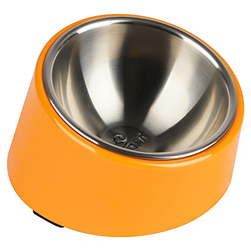 SuperDesign Mess Free 15° Slanted Bowl for Dogs and Cats, Tilted Angle Bulldog Bowl Dog Feeder, Non-Skid & Non-Spill, Easier to Reach Food L/2 Cup Bright Orange - color: Bright Orange, size: L/2 Cup