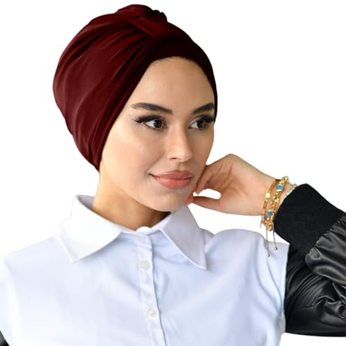 Para Life Turban With Band - Women's Hijab & Hair Wraps - Instant Hijab Cap - color: Burgundy
