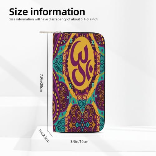 Indian-Inspired Om Symbol Mandala PU Leather Long Wallet for Women Men, Zipper Clutch Wallet RFID Card Holder Organizer - color: Indian-Inspired Om Symbol Mandala