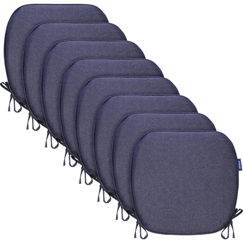 SleepMan Outdoor 17"x16" Chair Cushions with Ties Set of 8, Water Resistant All Weather U-Shape Seat Pads for Patio Garden Furniture Indoor Fade Resistant Patio Cushions (Blue Grey) - color: Blue Grey, size: Set of 8