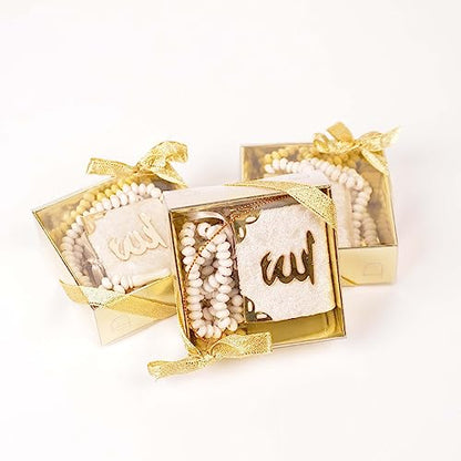 BABY SHOWER CHOCOLATE Set of 10 Islam Quran Tasbeeh Islamic Set | Holy Quran Prayer Beads Gift Box Favor (White) - color: White