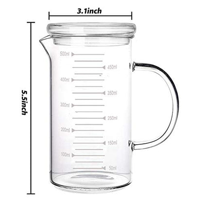 500ml Glass Measuring Cup with Lid Heat Resistant Handle Measured Mixing Glass Mug Clear Scale V-Shaped Spout for Milk Coffee Liquid Beaker Drinking Glasses Measure Jugs, Microwave Oven Freezer Safe - color: 500ml, with lid
