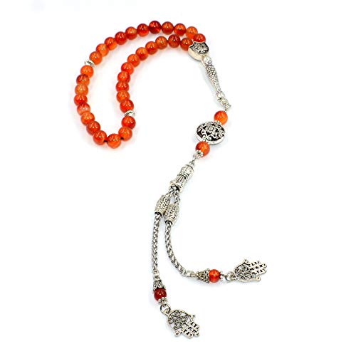 Stylist Prayer Beads (8 mm-33 Beads) Tesbih-Tasbih-Tasbeeh-Misbaha-Masbaha-Subha-Sebha-Sibha-Rosary-Worry Beads (Red Agate Stone) - color: Red Agate Stone