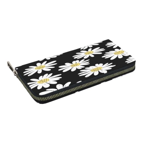 Daisy Flowers PU Leather Long Wallet for Women Men, Zipper Clutch Wallet RFID Card Holder Organizer - color: Daisy Flowers