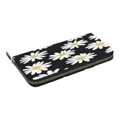 Daisy Flowers PU Leather Long Wallet for Women Men, Zipper Clutch Wallet RFID Card Holder Organizer - color: Daisy Flowers